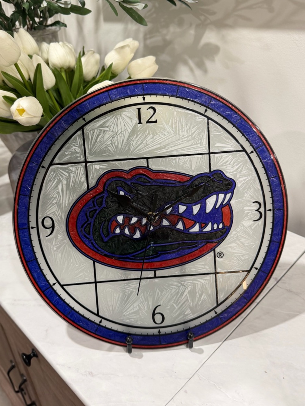 University of Florida Round, Stained Glass, Wall Clock
